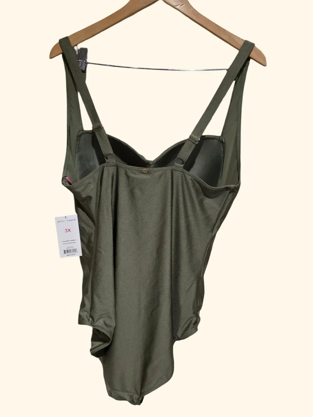 Betsey Johnson‎ Olive Green Metallic Ruched 1PC Bandeau Swimsuit 3X BJOP-404X